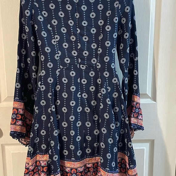 Altar'd State Navy and Coral Patterned Midi Dress - Picture 4 of 6